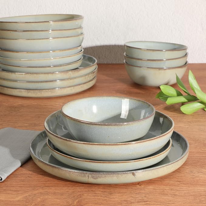 Gibson Elite Berea 16 Piece Plates and Bowls Reactive Glaze Round Dishes - Image 2
