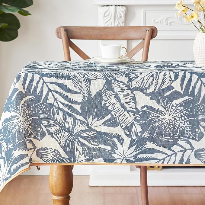jinchan Blue Tropical Floral Linen Square Table Cloth 50x50 | Tropical by JINCHAN