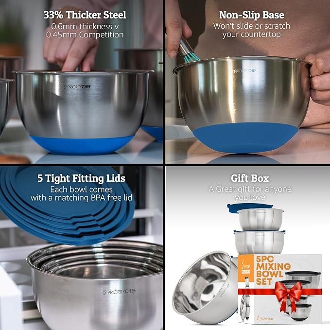 Premium Mixing Bowls With Airtight Lids Set, Thicker Stainless Steel Mixing - Image 2