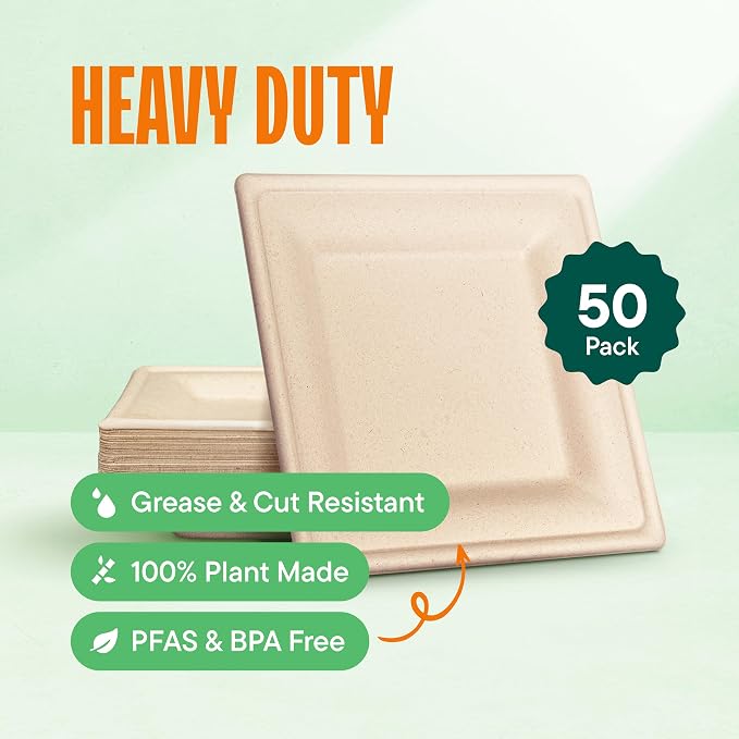 100% Compostable Square Paper Plates - Image 2