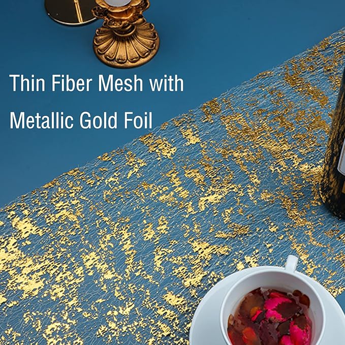 Snowkingdom Glitter Gold Table Runner Roll 11 Inch x 20 Feet Thin Mesh Sparkly - Image 3