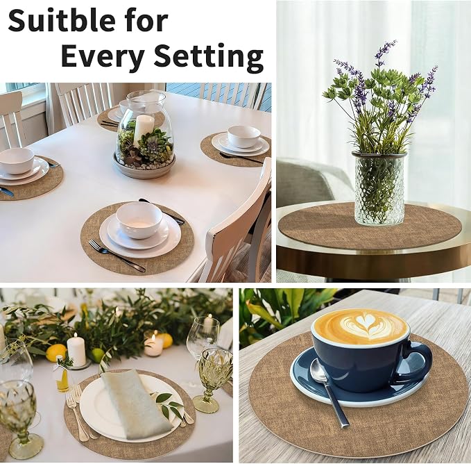 Maxpearl Faux Leather Round Placemats Set of 6, 13.8 inch, Heat Resistant - Image 9