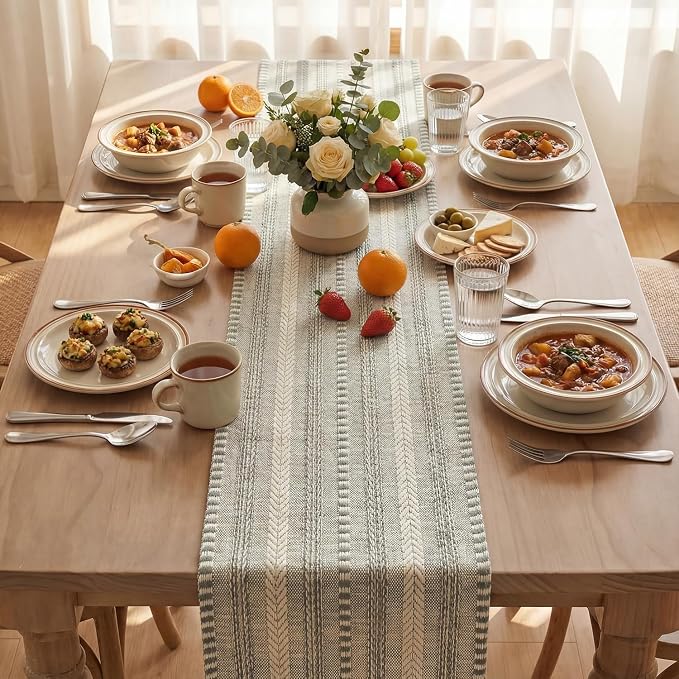 Artoid Mode Dark Grey Farmhouse Stripe Braided Table Runner 12x90 Inch | - Image 3