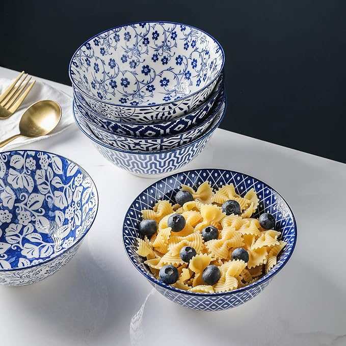 Selamica Blue and White Porcelain 20oz Cereal Bowl Set - Image 7