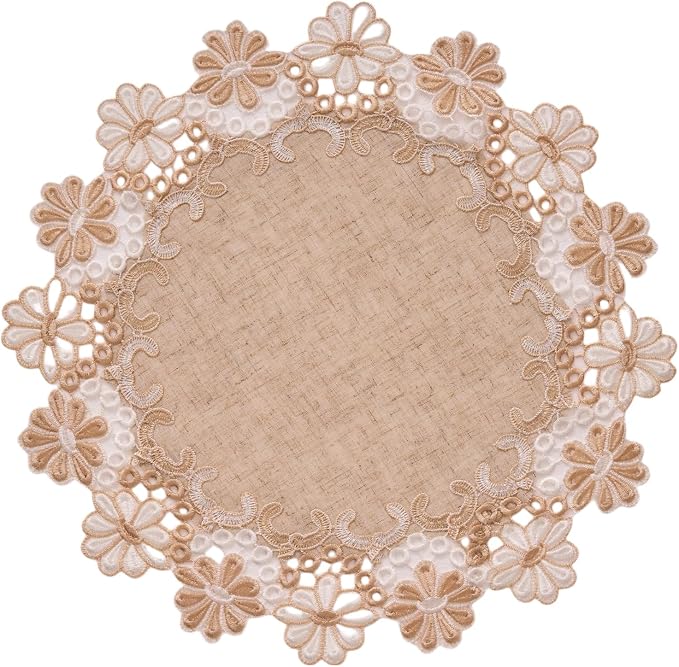 European Antique Jacquard Lace Table Doilies, Small Farmhouse Linen Embroidered by VIRFONOR