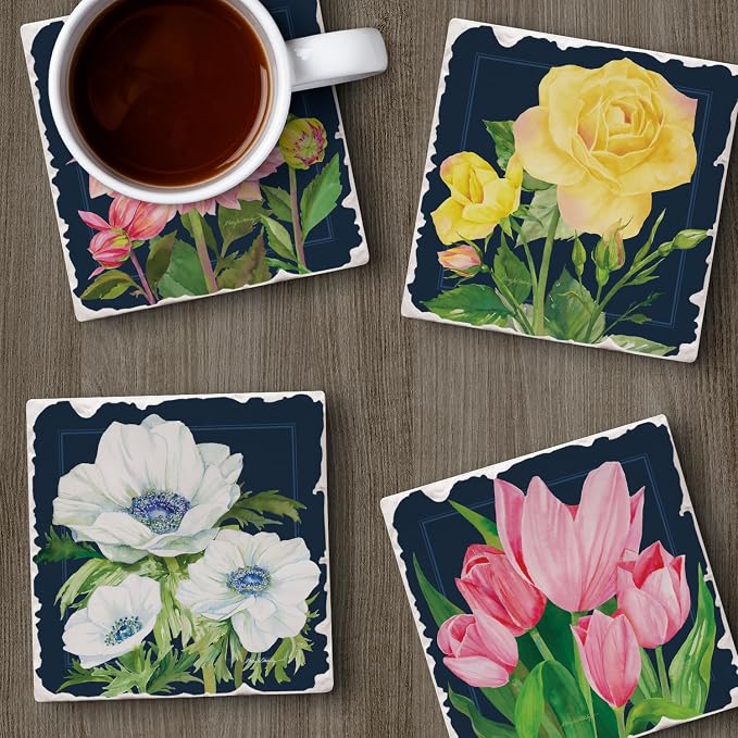Thirstystone Garden Blooms 4 Pack Assorted Tumbled Tile Stone Coasters | 4" - Image 5