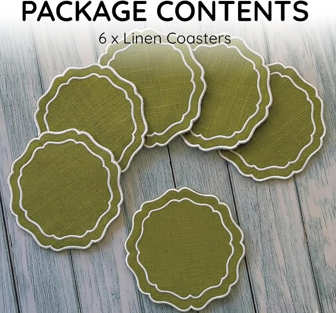 Linen Coasters for Drinks Set of 6, Fabric Coasters - Image 2