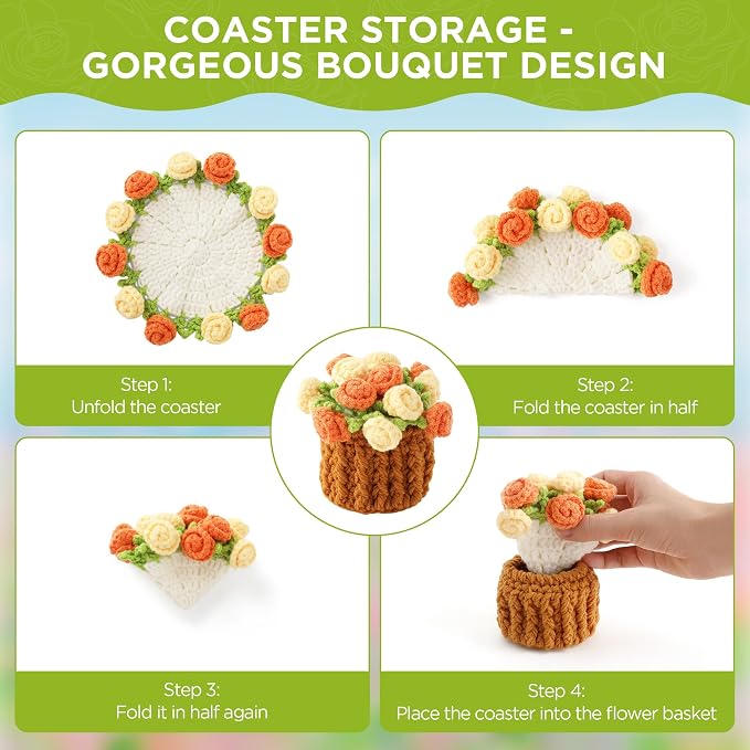 Crochet Flower Coasters, Handmade Bouquet Coasters - Image 3