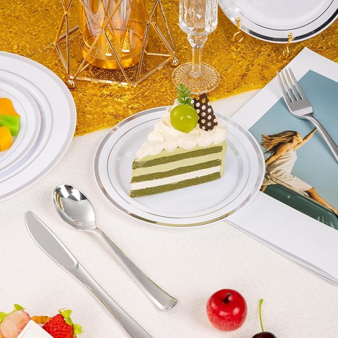 BESTSTAR 100PCS White Disposable Plastic Plates white plastic plates | - Image 3