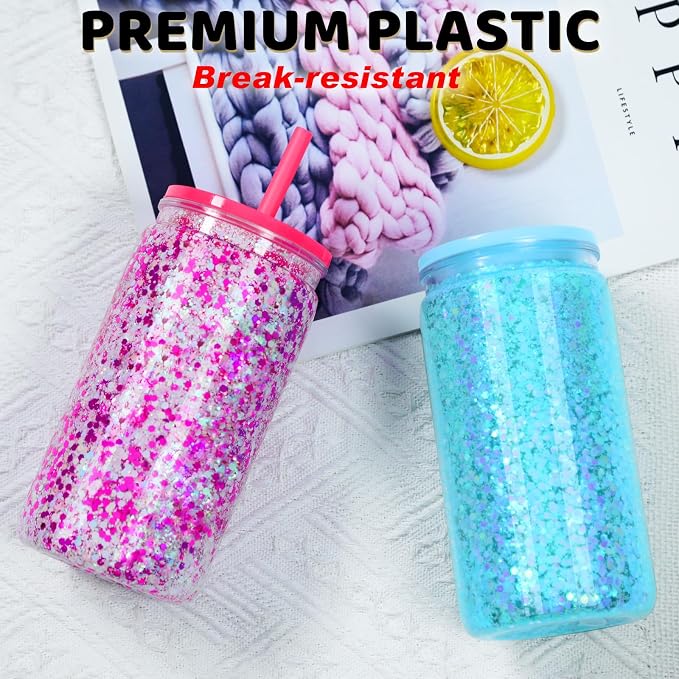 16 Oz Plastic Snowglobe Tumbler, 6 Pack Pre-Drilled Double Wall Plastic Clear - Image 4