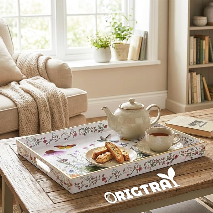 Serving Tray with Handles, Rectangular Plastic Tray 15.75x11.81 Inch, Wildflower - Image 6