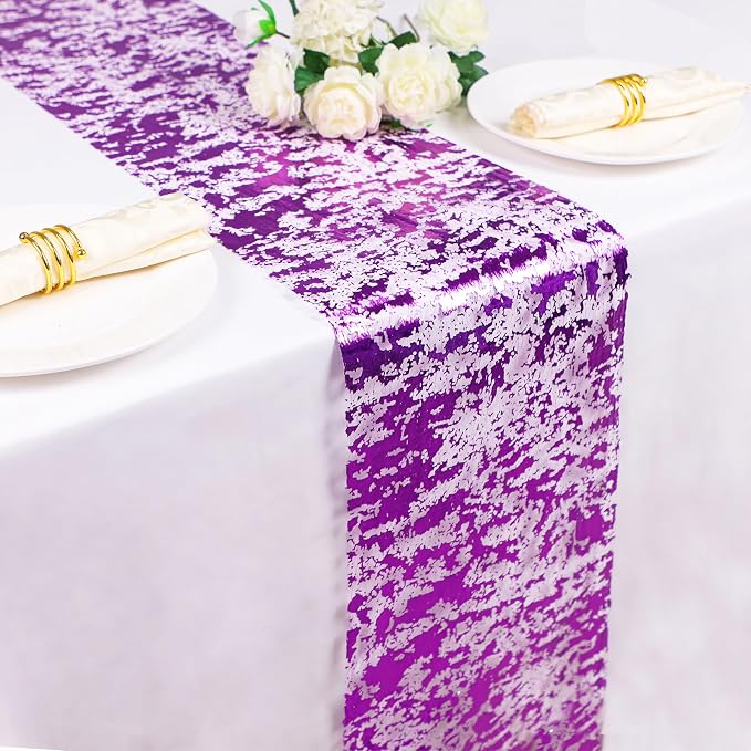 Snowkingdom 2 Pieces Purple Table Runner, Sequin Glitter Foil Metallic Thin - Image 5