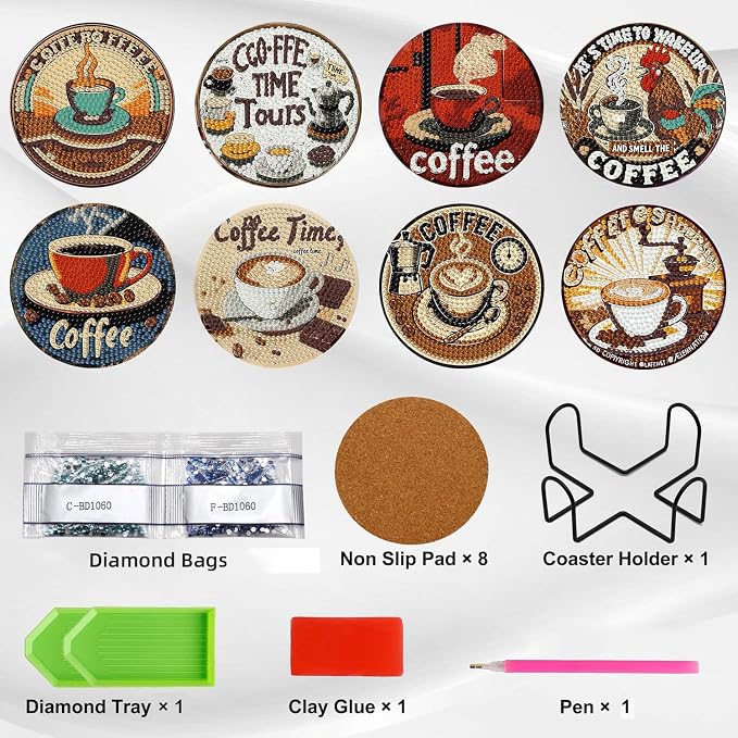 Ekuxom 8 PCS Coffee Diamond Art Coasters Kits - Image 4