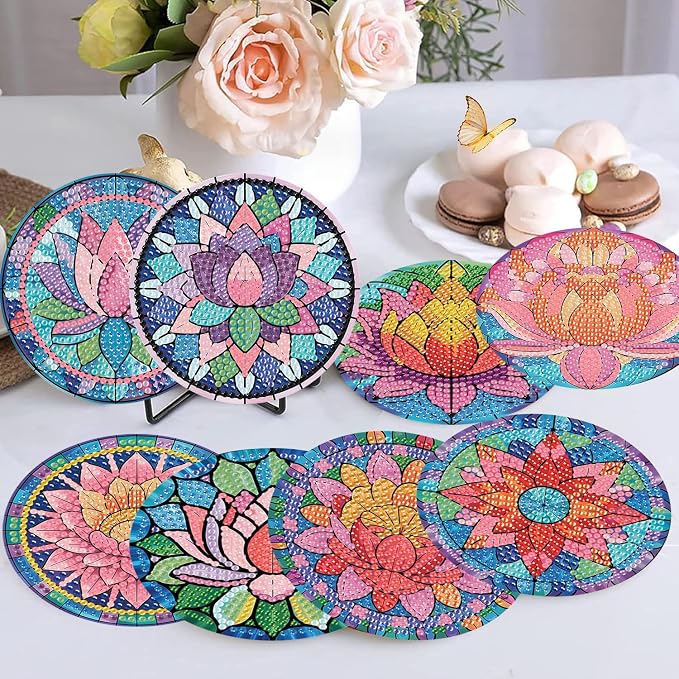 Ekuxom 8 PCS Lotus Diamond Art Coasters Kits - Image 4