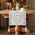 Long Table Runner Embroidered Rustic Dresser Runner, 4 Tassel Pendants by ARTBLOSS
