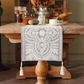 Extra Long Table Runner Embroidered Dresser Scarf, 4 Tassel Pendants, Layered by ARTBLOSS
