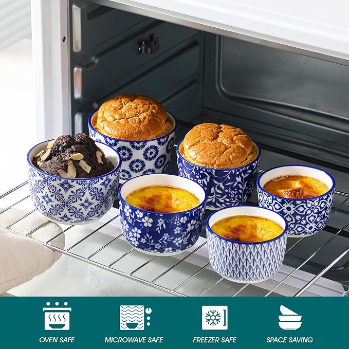 vancasso Selene 4 Oz Porcelain Ramekins Set of 6, Crème Brûlée Dessert Cups | - Image 4