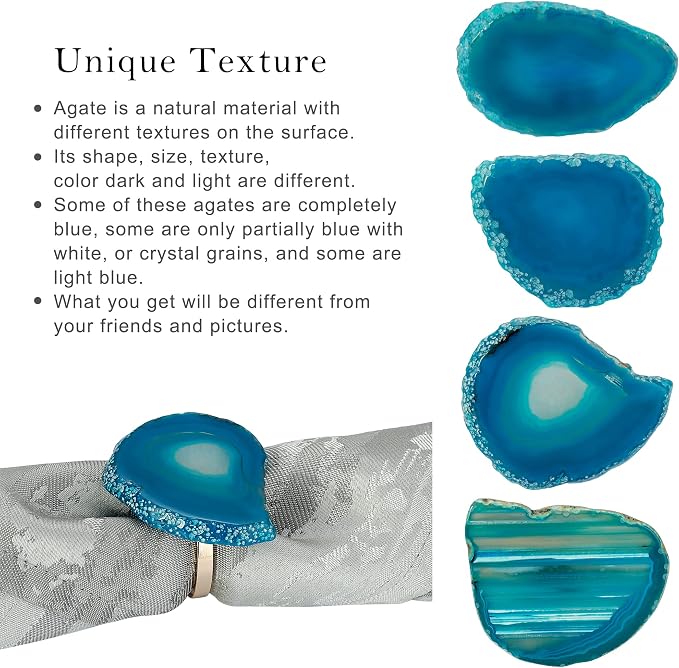 CozyTower Agate Napkin Rings Set of 4, Unique Geode Napkin Rings | Gold Napkin - Image 2