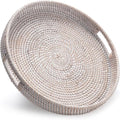 13.8 inch Round Rattan Tray, Decorative Coffee Table Tray, Ottoman Tray by YANGQIHOME