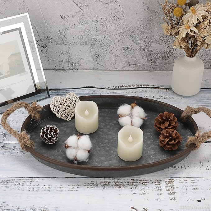 Hipiwe Galvanized Metal Iron Tray Industrial Farmhouse Decor Serving Trays | - Image 5