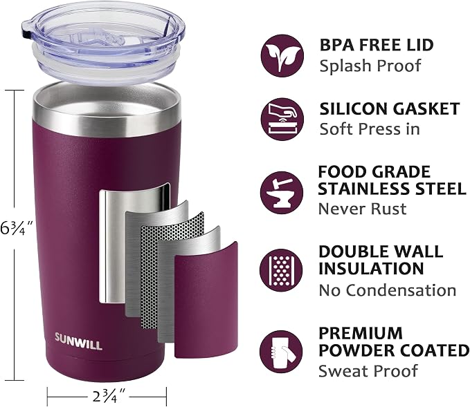 SUNWILL Travel Coffee Tumbler 20 oz, Insulated Mug - Image 2
