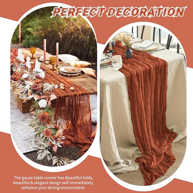 10 Pack Terracotta Cheesecloth Table Runner 17x108 Inch Boho Gauze Cheese Cloth - Image 6