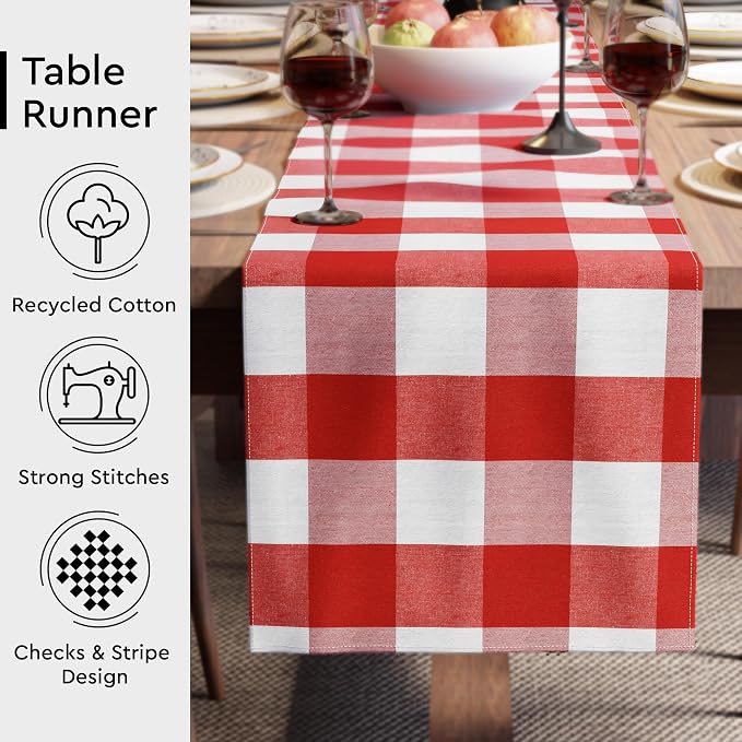 Encasa XO Table Runner, Woven Cotton Dining Runner 13"x72" | Buffalo Red Checks - Image 3