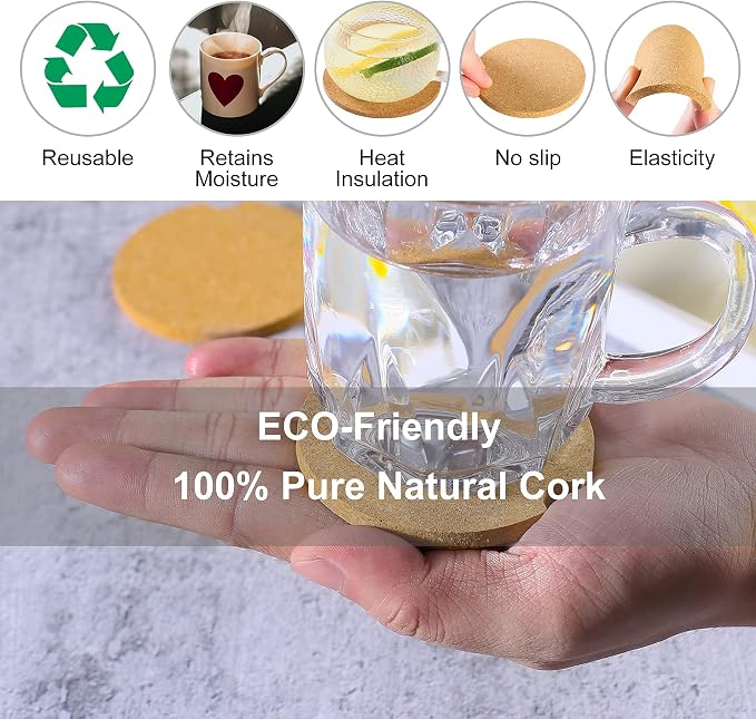 24 Pcs Car Coasters Cup Holder Insert Coaster, Absorbent Cork Bar Coaster - Image 5
