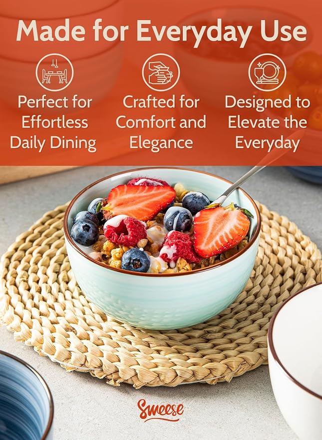 Sweese 10 Oz Ceramic Ice Cream Bowls, Soup Bowls, Dishwasher Microwave Safe - Image 4