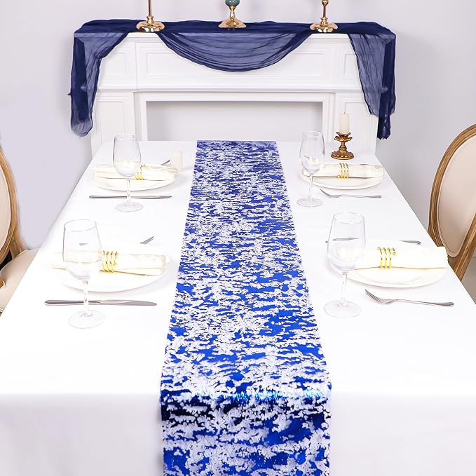 Snowkingdom 2 Pieces Royal Blue Table Runner, Sequin Glitter Foil Metallic Thin - Image 7