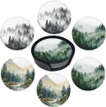 Forest Coasters Leather Round Drink Coasters 6 Pcs Set by Yopiiefa