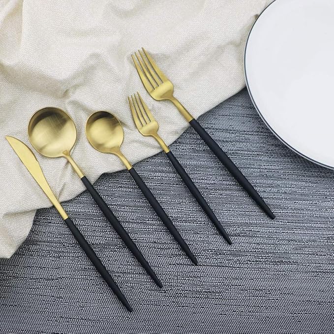 JASHII Luxury Black Gold Flatware, 5-piece Elegant Cute 18/10 Stainless Steel - Image 3