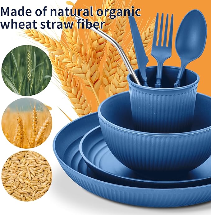 Wheat Straw Dinnerware Sets, 64-Piece Plates and Bowls Sets - Image 7