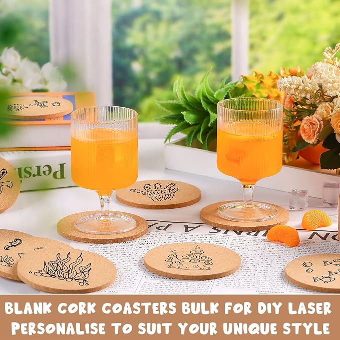 Didaey 200 Pcs Cork Coaster for Drink 4 Inch Absorbent Blank Wooden Thick - Image 5