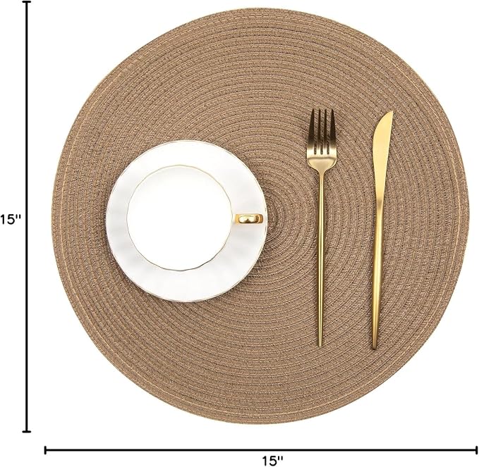 SHACOS Round Braided Placemats Set of 8 Washable 15 inch Round Table Mats Woven - Image 2