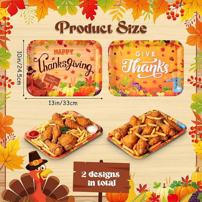 Vesici 4 Pack Thanksgiving Melamine Serving Trays, 13 x 10 Inch Rectangular - Image 2