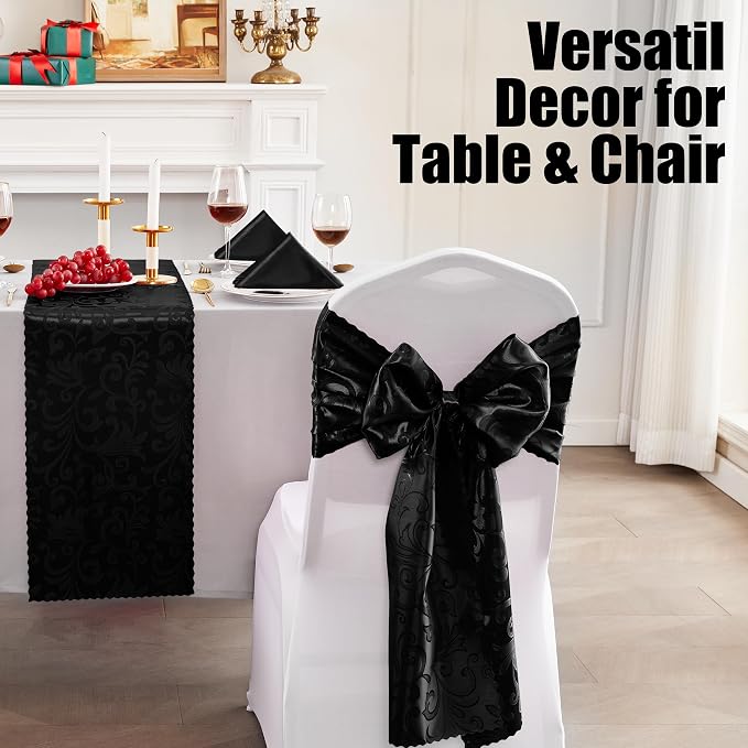RUDONG M Black Satin Table Runners, 12 x 108 Inch, 2 Pack | Long Silky Damask - Image 6