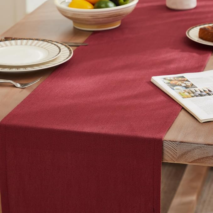 Rustic Cotton Linen Table Runner, 13x48 Inches Burgundy | Farmhouse Style Linen - Image 3