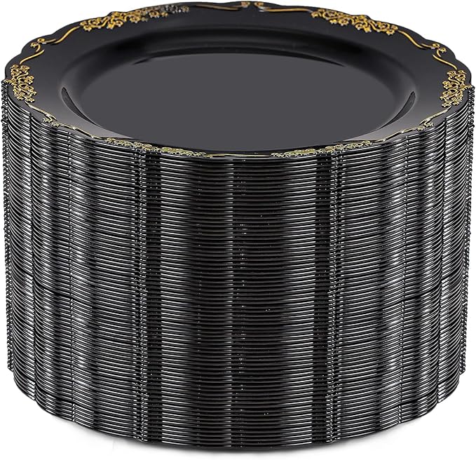 DaYammi 60PCS Black and Gold Plastic Plates, Heavy Duty Black and Gold by DaYammiwillaccompanyyou