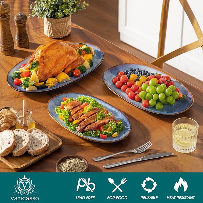 vancasso Ceramic Serving Platters Set of 3, Oval 16/14.7/13.5 Inch Stoneware - Image 3
