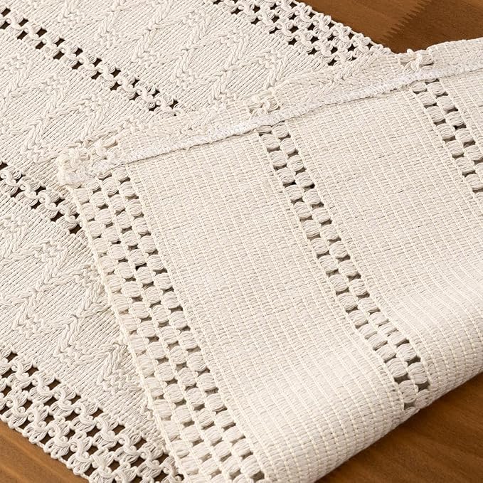 Ivory Boho Table Runner Farmhouse Macrame Woven Table Runner 12x72 Inch | Small - Image 5