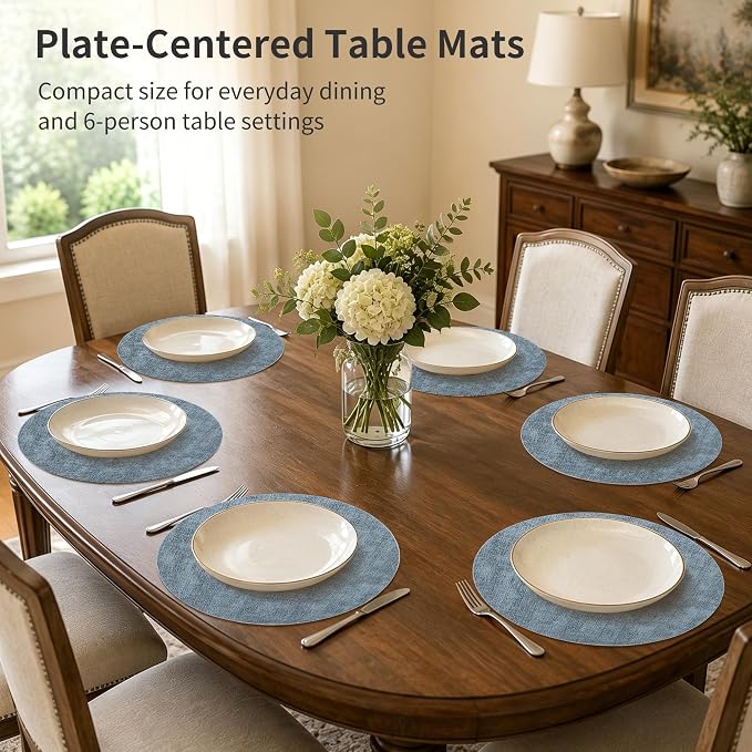 Maxpearl Faux Leather Round Placemats Set of 6, 13.8 inch, Heat Resistant - Image 2