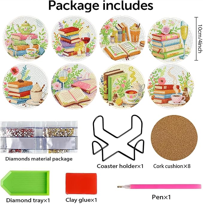 Mrnsiet 8PCS Books Diamond Art Coaster Kits - Image 3