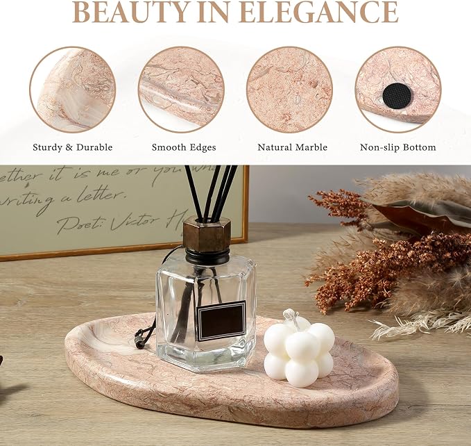 Luxurious Natural Pink Marble Vanity Tray, Cloud Shape Serving Stone Key Tray - Image 3