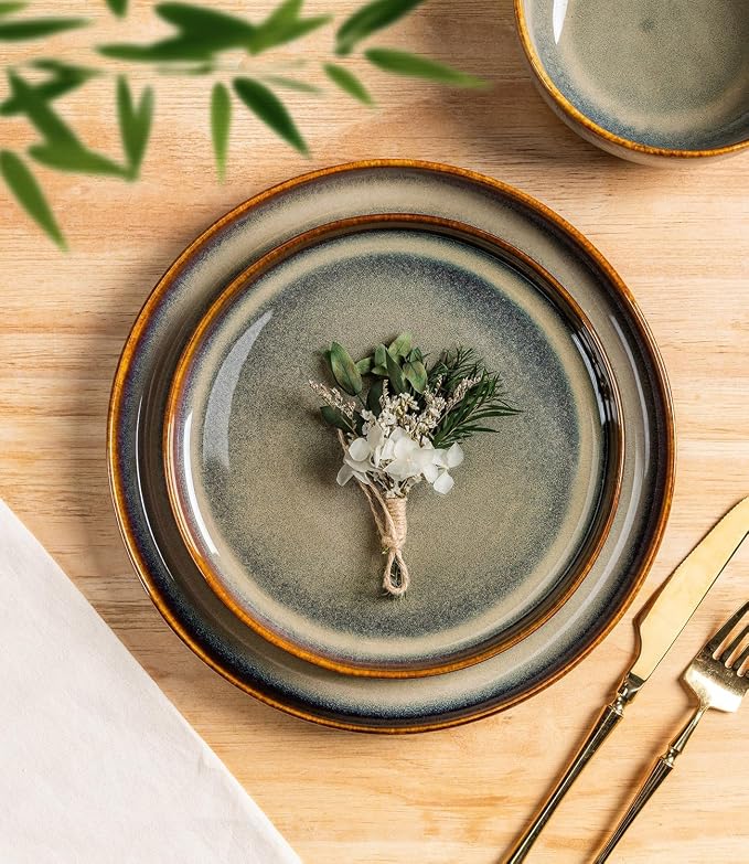 Ceramic Dinnerware Set for 8, 24-Piece Plates and Bowls Set | Handmade Reactive - Image 3
