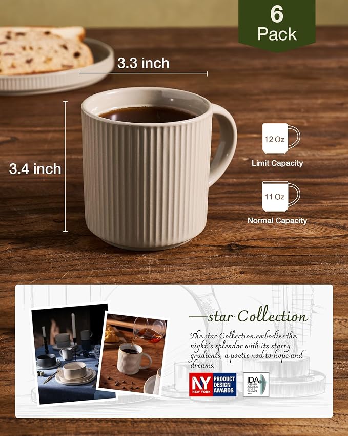 famiware Coffee Mug Set for 6, Star 12 oz Catering Mugs Cup Set - Image 5
