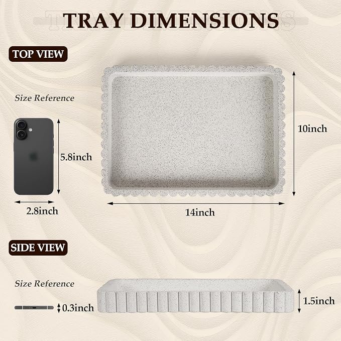Rectangular Tray for Coffee Table Decor, Granite | Decorative Tray, Solid - Image 4