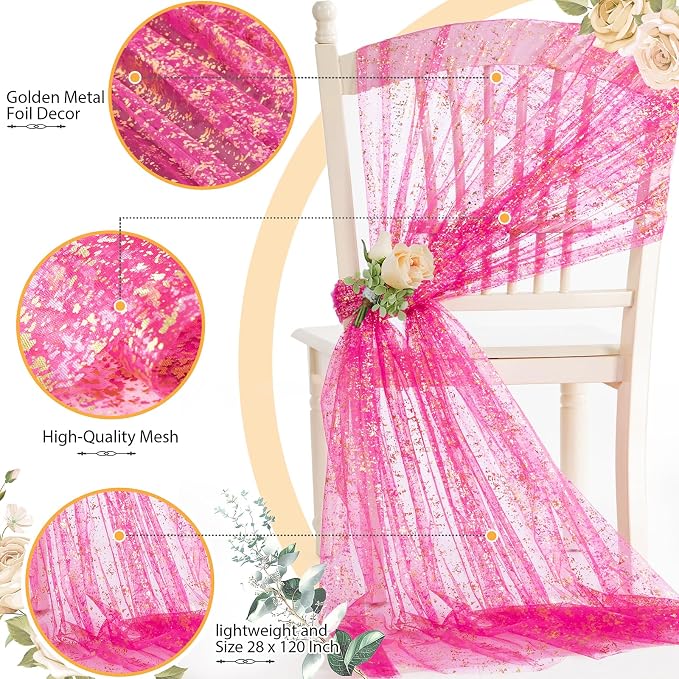 SiinvdaBZX Hot Pink Sheer Tulle Table Runner 120 Inch/10 Ft Long | Gauze Sequin - Image 4