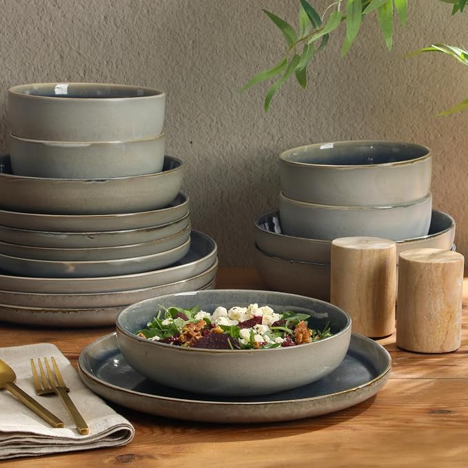 Gibson Elite Sunveil 16 Piece Plates and Bowls Reactive Glaze Round Dishes - Image 5