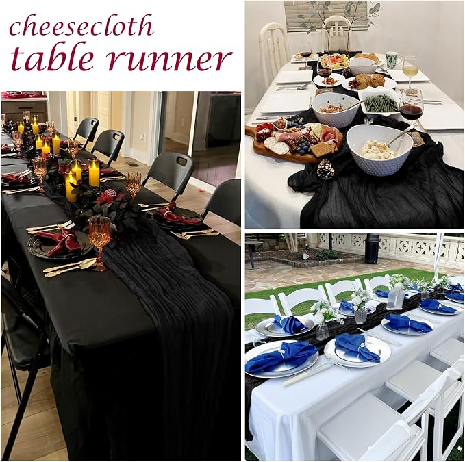 12 Pack Black Cheesecloth Table Runner 17 x 108 Inch Gauze Table Runner Fabric - Image 7